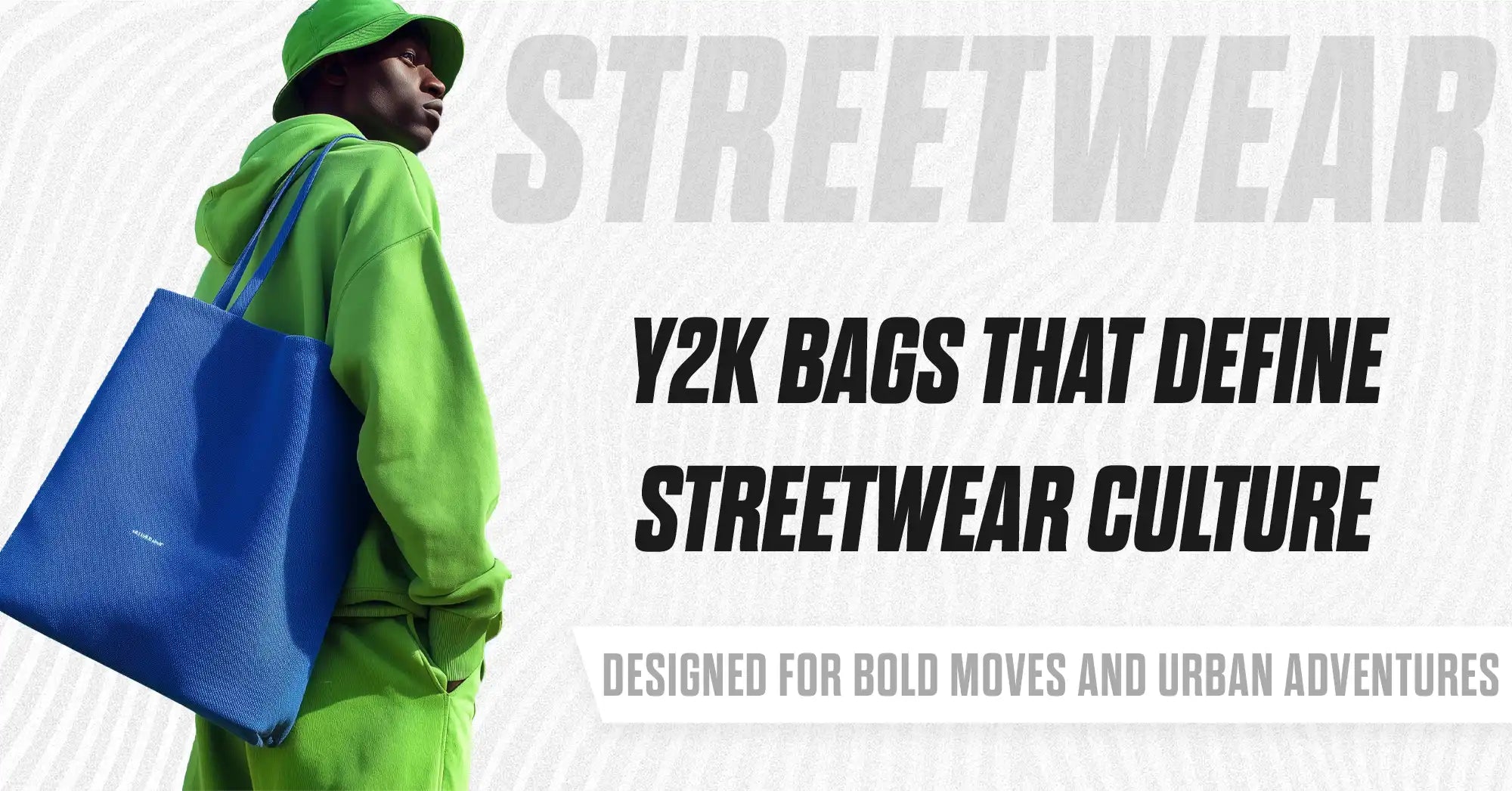 man wearing a tote bag streetwear