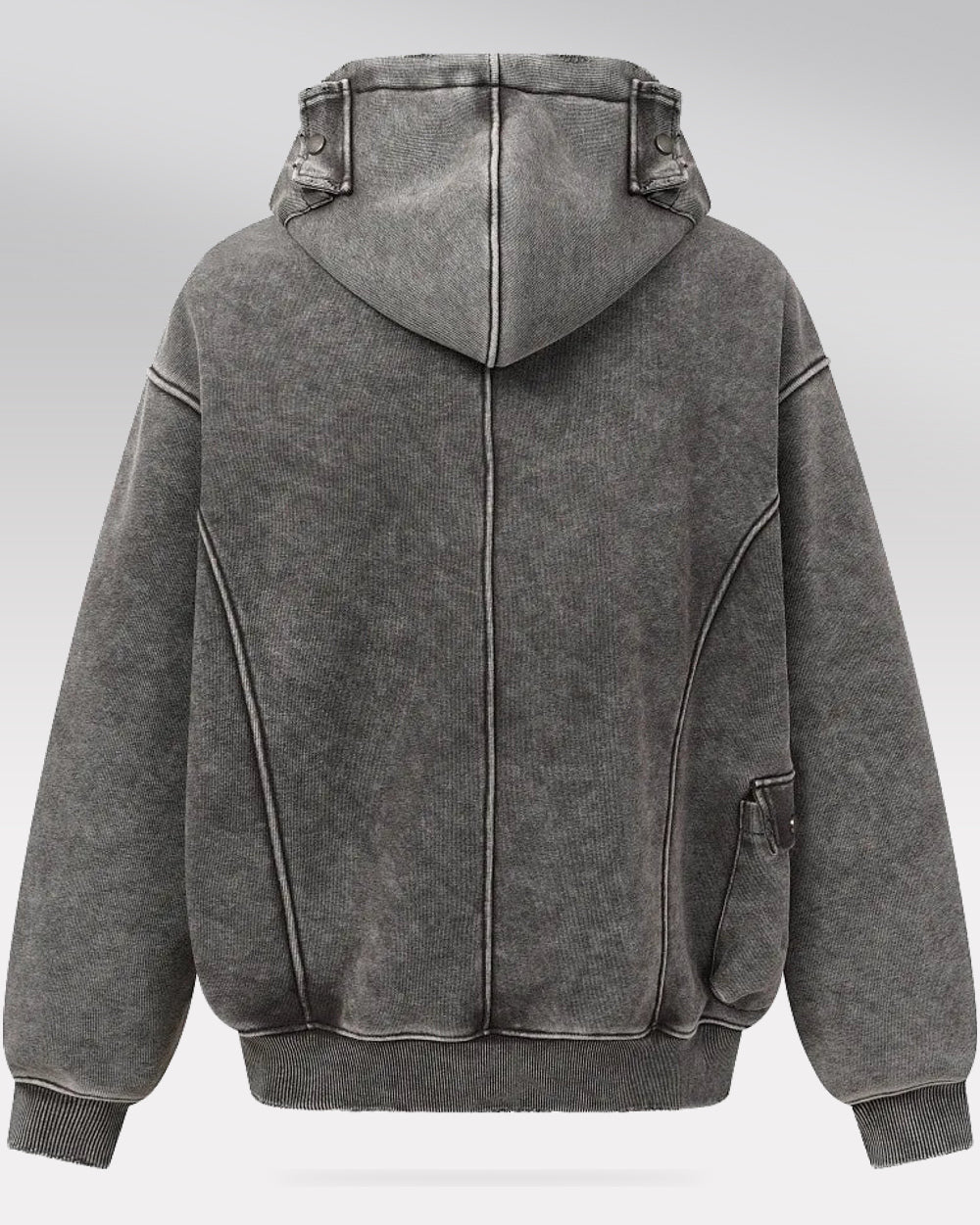 Acid Wash Hoodie "Yachiru", Gray, entire hoodie rear view