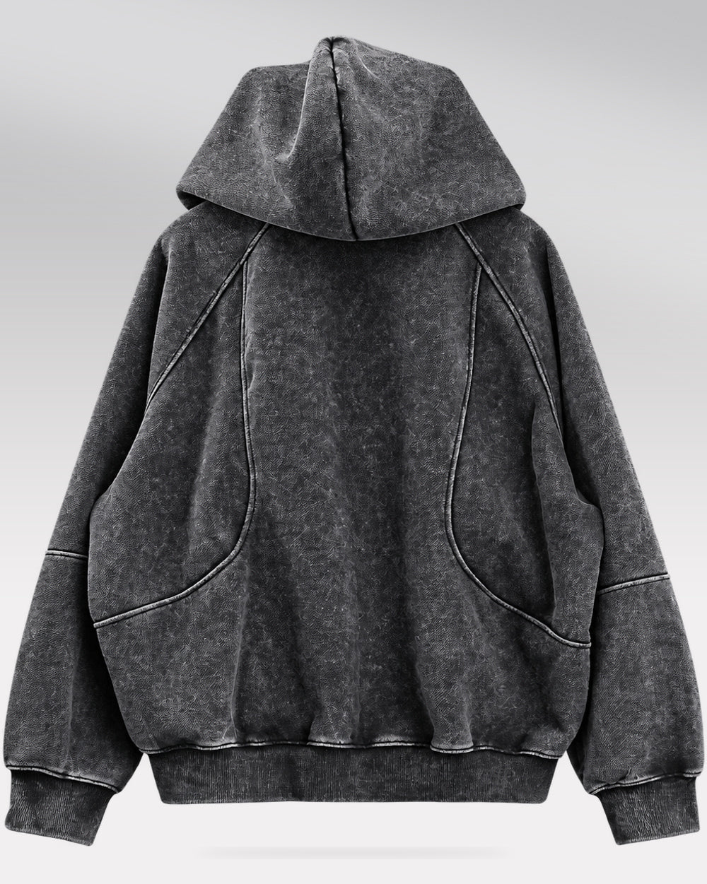 Asymmetrical zipper hoodie "Ama" in black, entire hoodie rear view