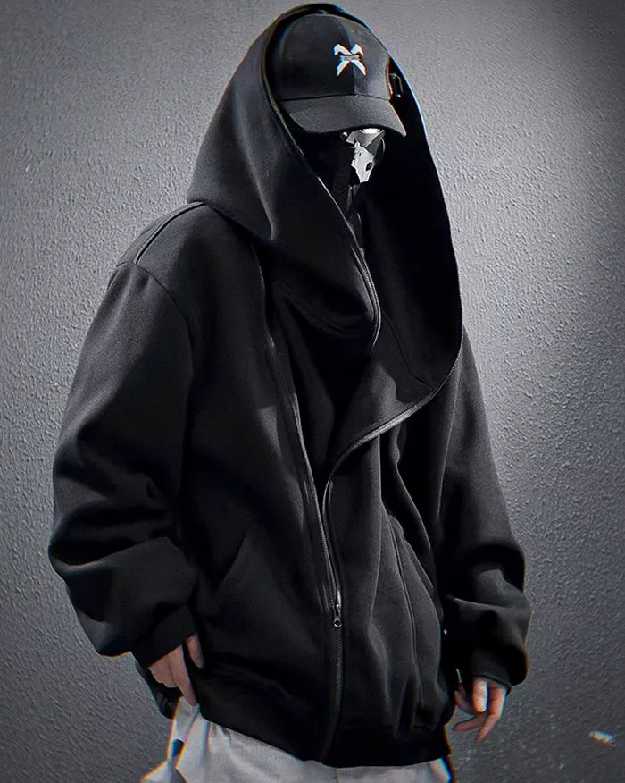 Asymmetrical zipper hoodie ’Ama’ - black / M