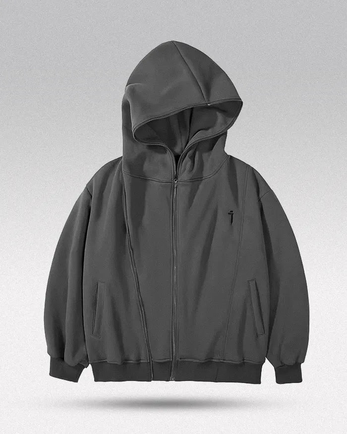 Asymmetrical zipper hoodie ’Ama’ - GRAY / M