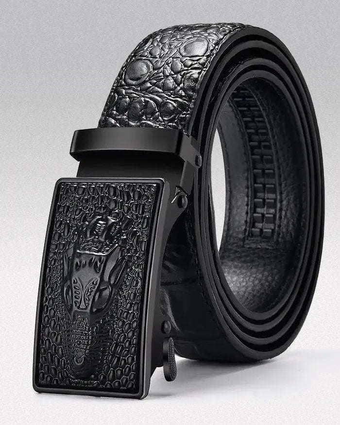 Crocodile Pattern belt ’Ina’ - Black / 105CM