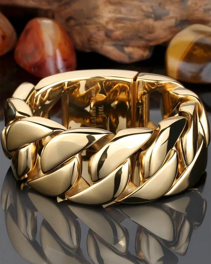 Cuban link bracelet men ’Phantom’ - Gold / 21.5cm / 8.46in