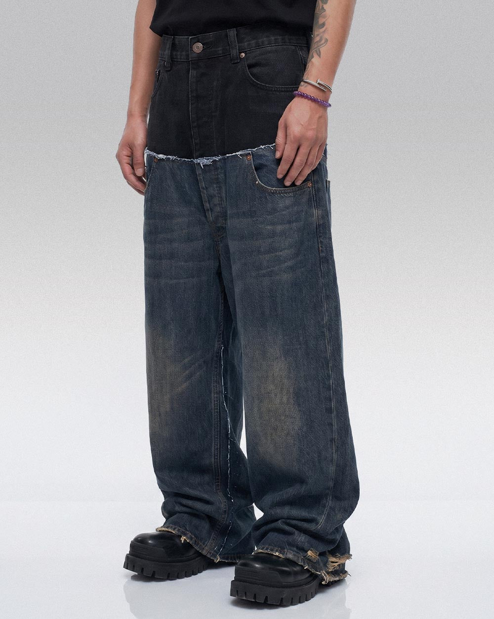 Double Layer Jeans ’Kushikino’ - Black / M