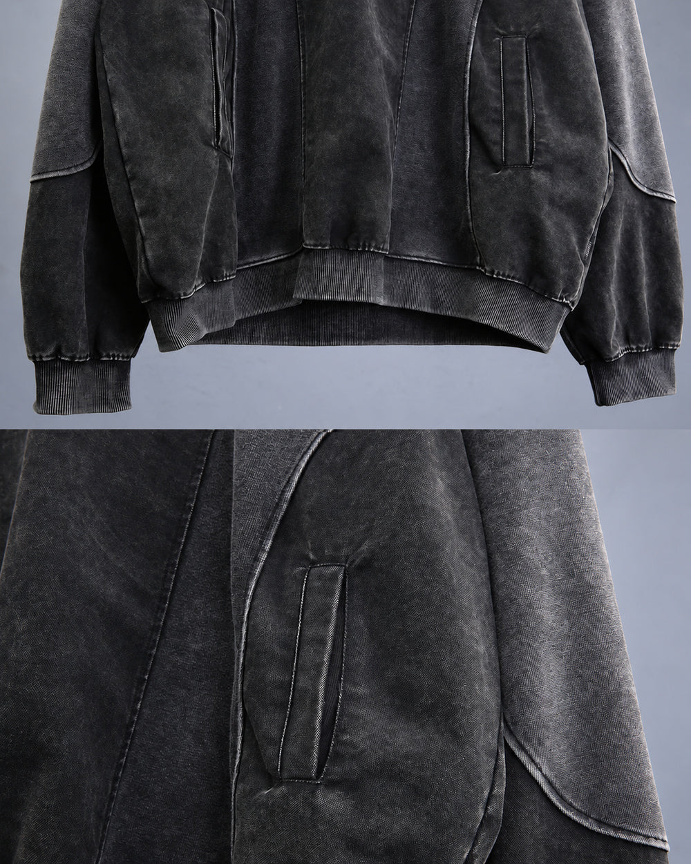 Faded Black Hoodie "Yoruichi", Black, ribbed lower hem and side-entry pocket details