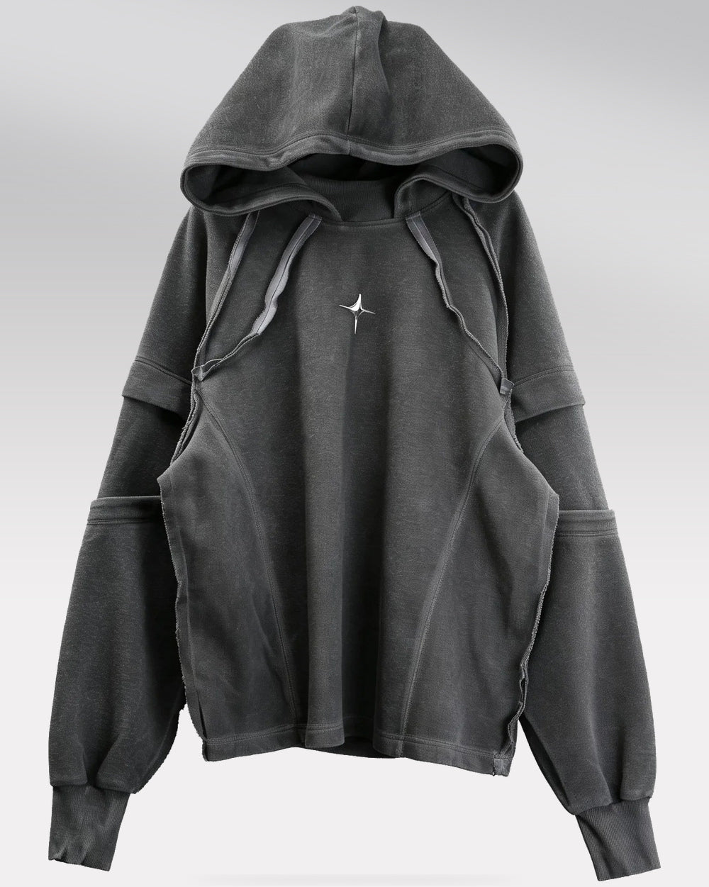 Layered Hoodie "Roy", Black, entire hoodie front view