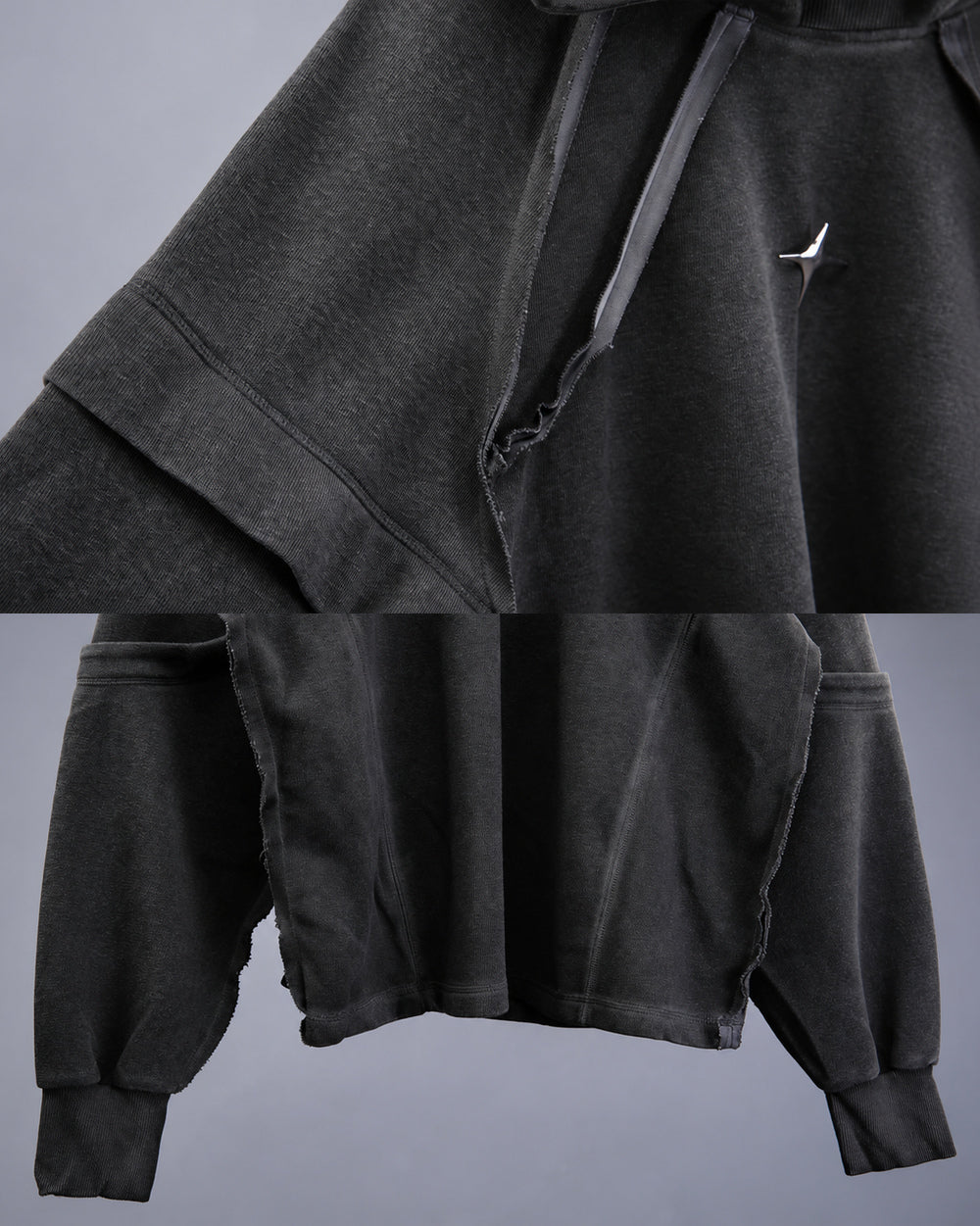 Layered Hoodie "Roy", Black, layered sleeves and exposed seam details