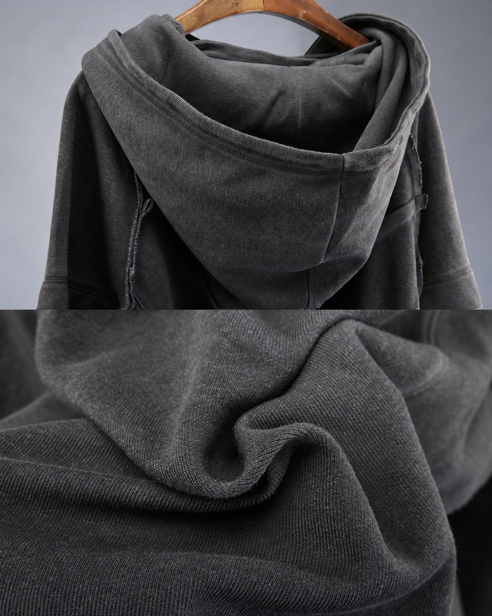 Layered Hoodie "Roy", Black, rear hood and fabric details