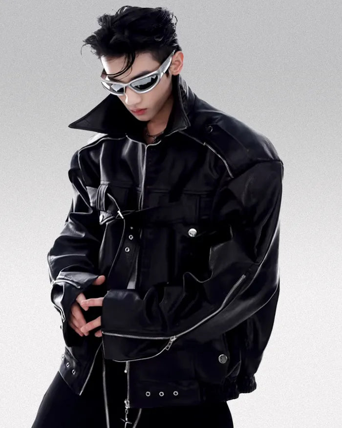 Leather cyberpunk jacket ’Tsuzu’ - TECHWEAR STORM™