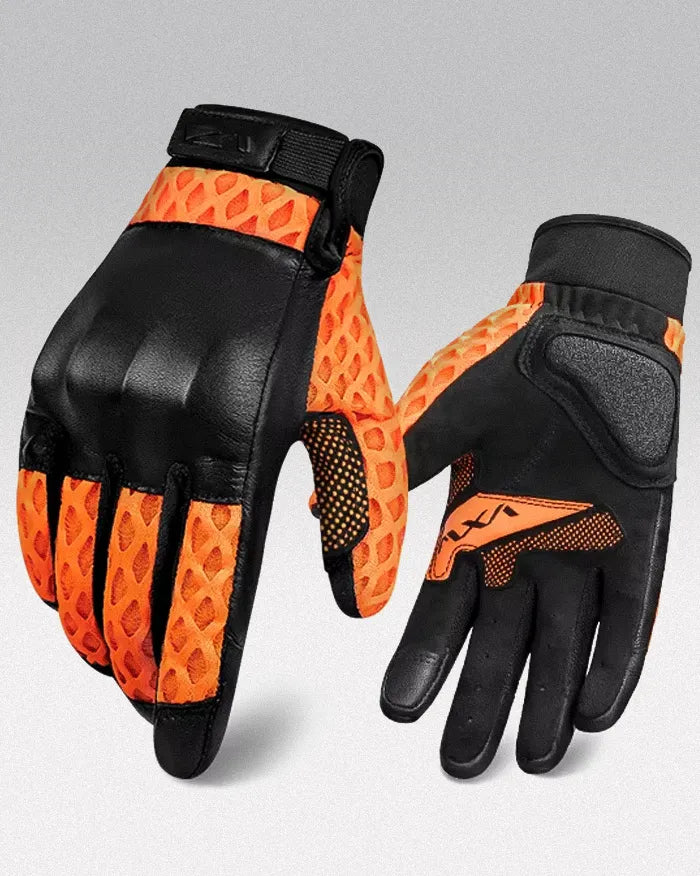 Leather gloves screen touch ’Shiboso’ - Orange / S