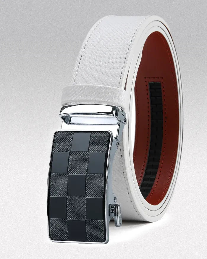 Men’s leather automatic buckle belt ’Lizuka’ - White / 105CM