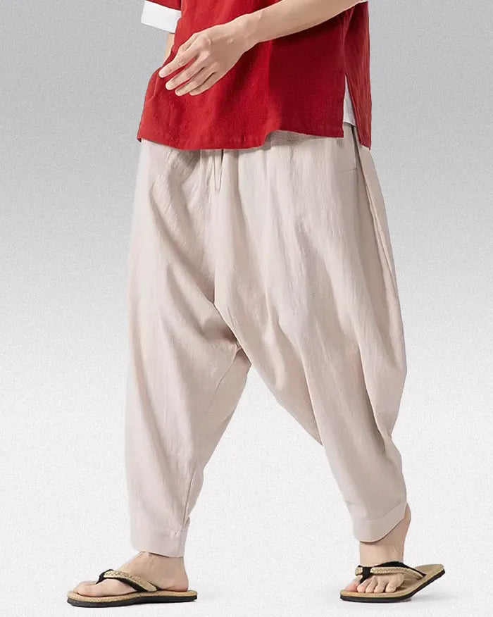 Men’s linen harem pants ’Kowada’ - M / Beige