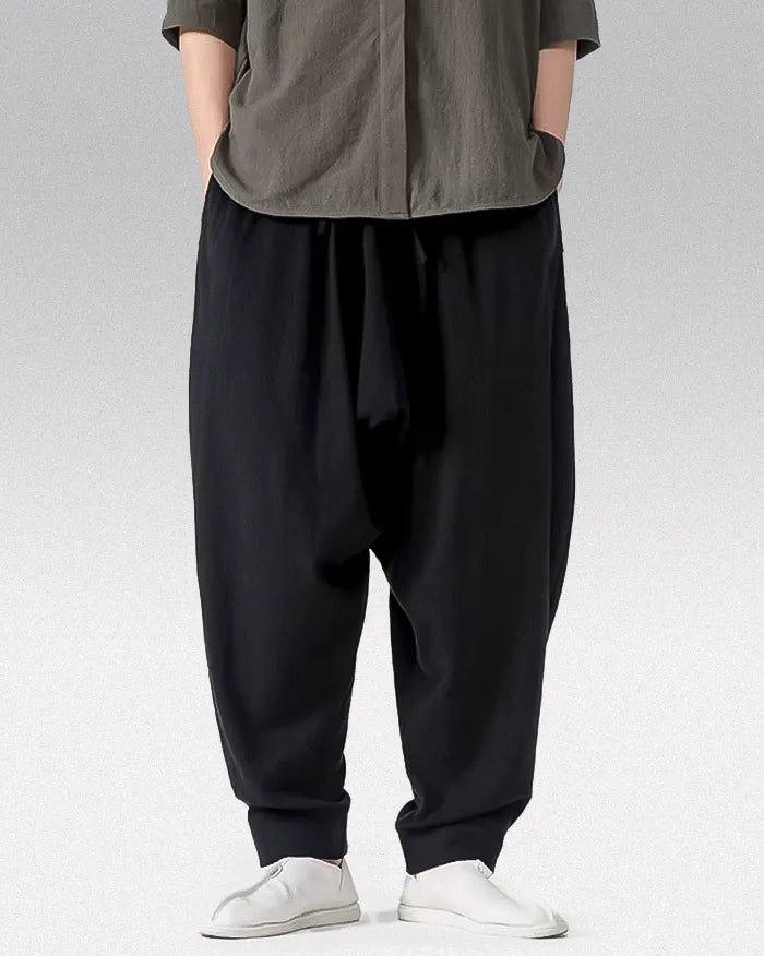 Men’s linen harem pants ’Kowada’ - M / Black