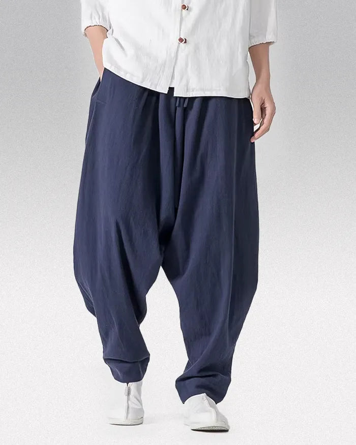 Men’s linen harem pants ’Kowada’ - M / Navy Blue