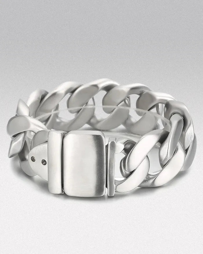 Men’s Stainless Steel Cuban Link Bracelet ’Onyx’ - Brushed