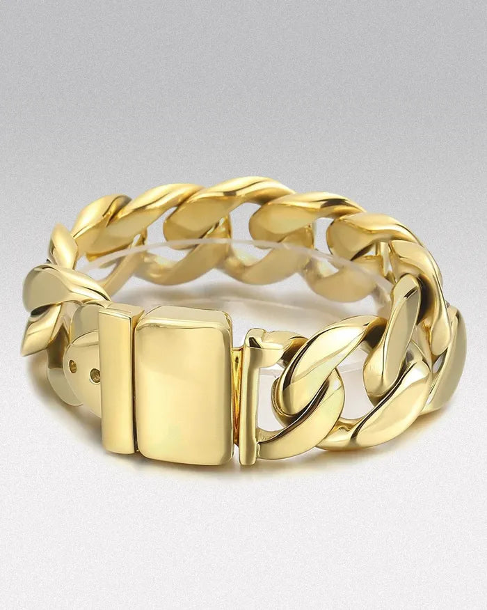 Men’s Stainless Steel Cuban Link Bracelet ’Onyx’ - Gold