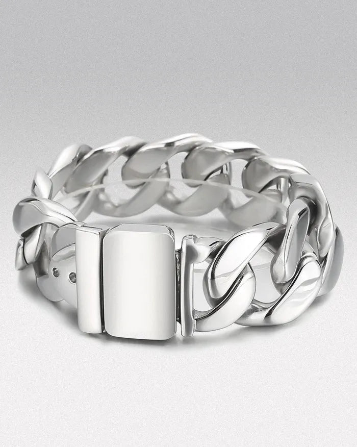 Men’s Stainless Steel Cuban Link Bracelet ’Onyx’ - Silver