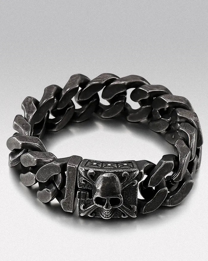 Stainless steel skull bracelet ’Karn’ - Vintage Black