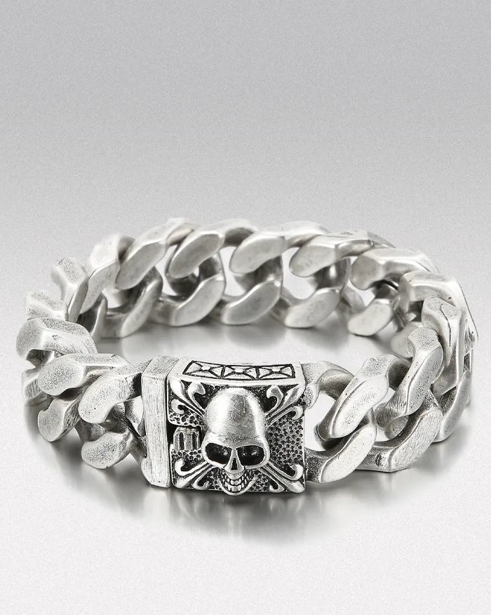 Stainless steel skull bracelet ’Karn’ - Vintage Silver
