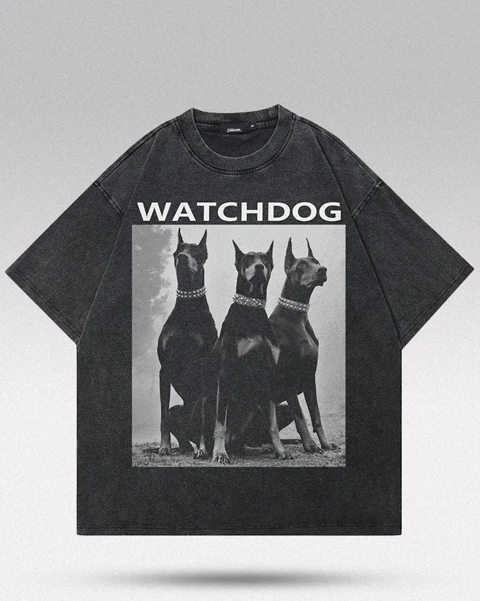 Streetwear tshirt ’Watchdog’ Washed Black / S