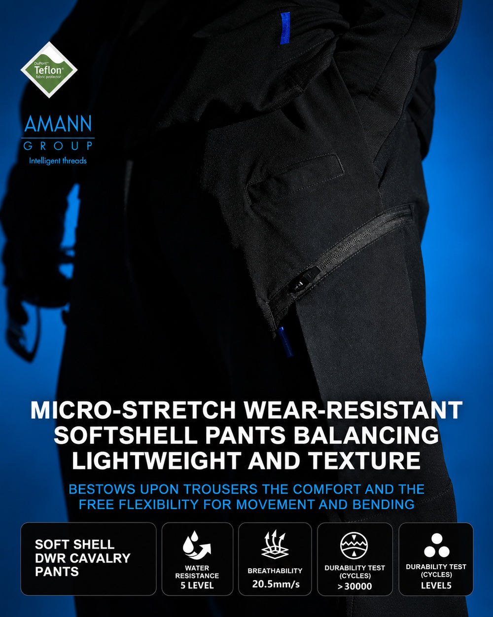 Techwear Pants "Fuki" in black, softshell fabric and technical specification