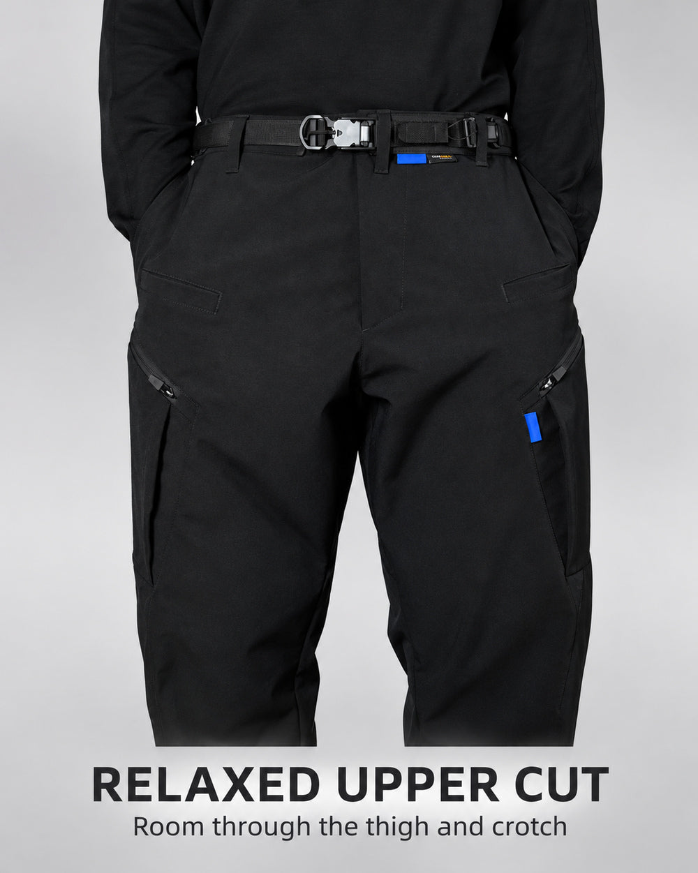 Techwear Pants "Fuki" in black, room through the upper leg