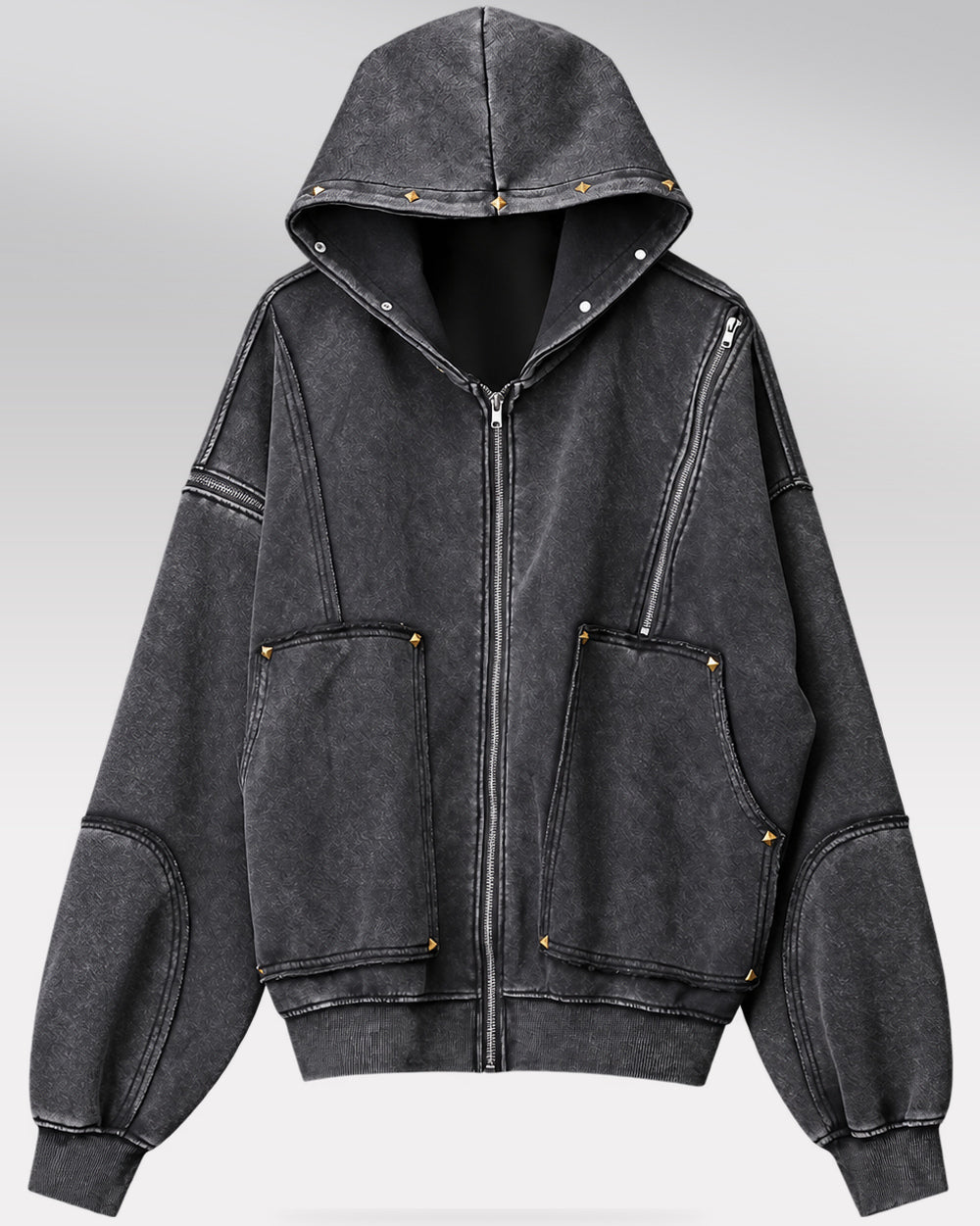 Vintage hoodie "Yosu" in black, isolated front view