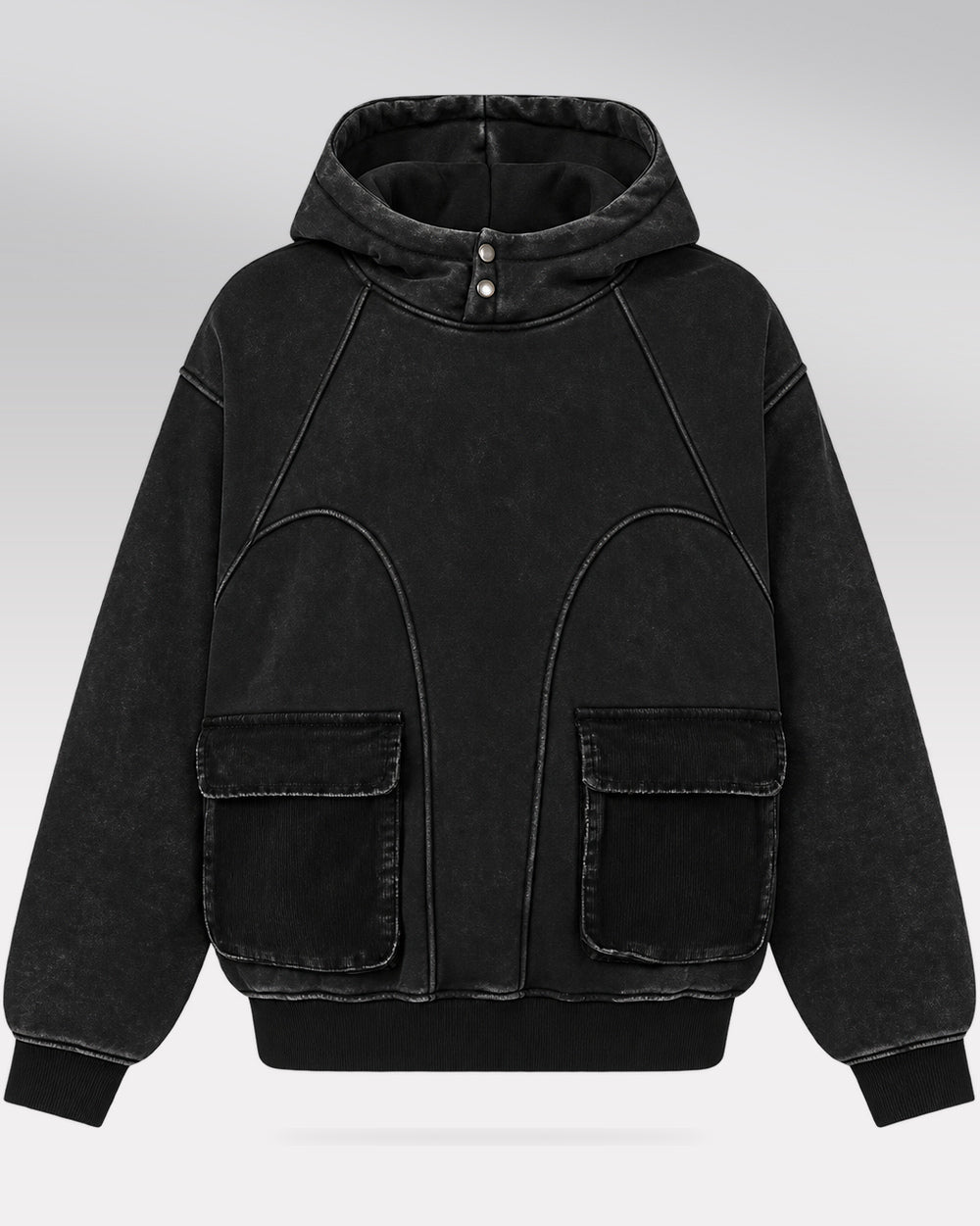 Washed Hoodie "Kiryu", black isolated front view