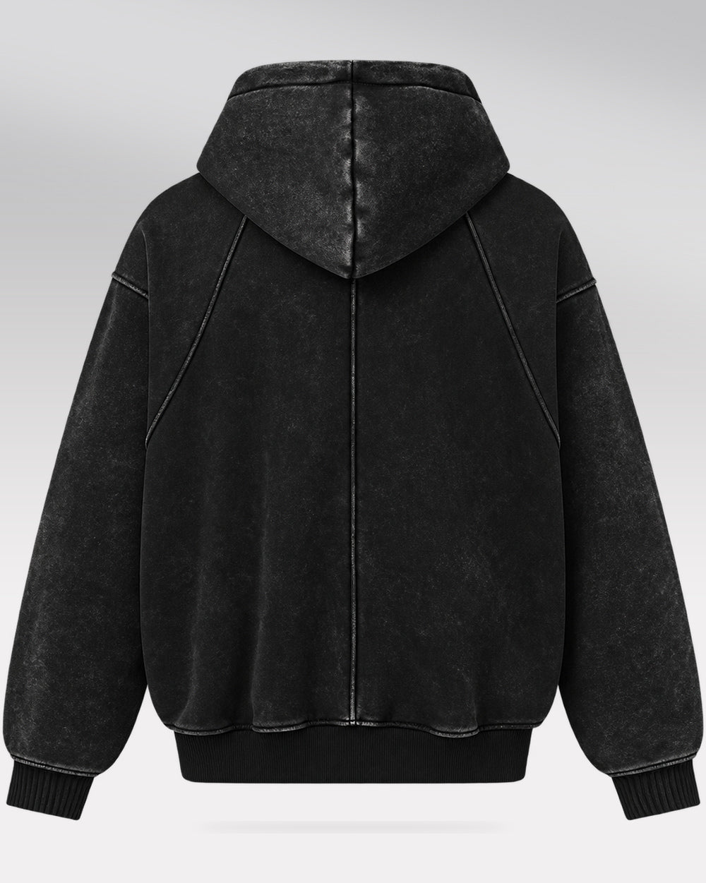 Washed Hoodie "Kiryu", black isolated rear view