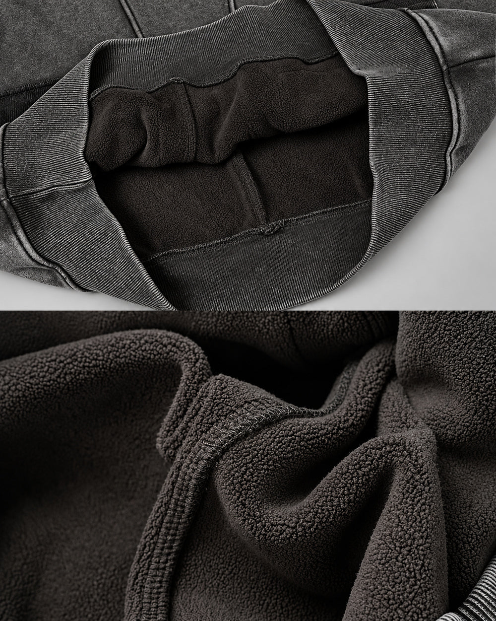 Washed Hoodie "Kiryu", gray interior and fabric texture details