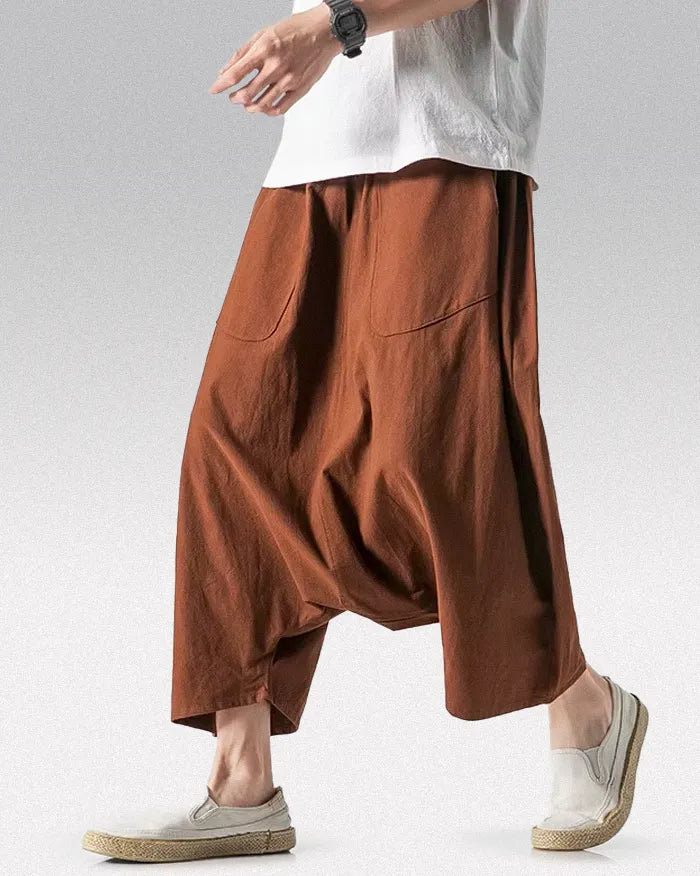 Wide leg linen pants ’Kisawa’ - brown / M