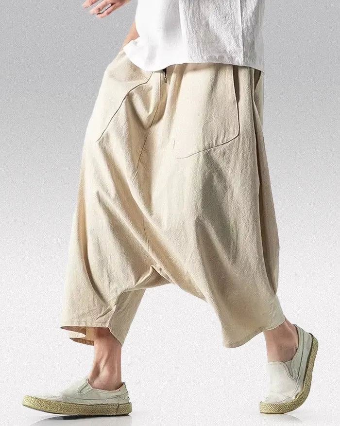 Wide leg linen pants ’Kisawa’ - khaki / M