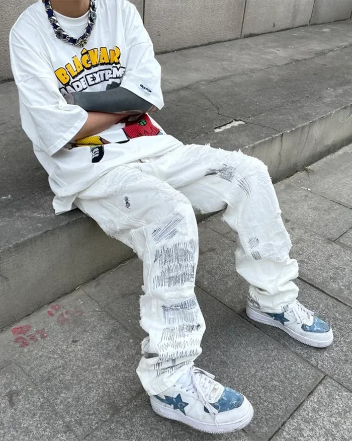 Y2k white jeans ’Kasama’ - TECHWEAR STORM™