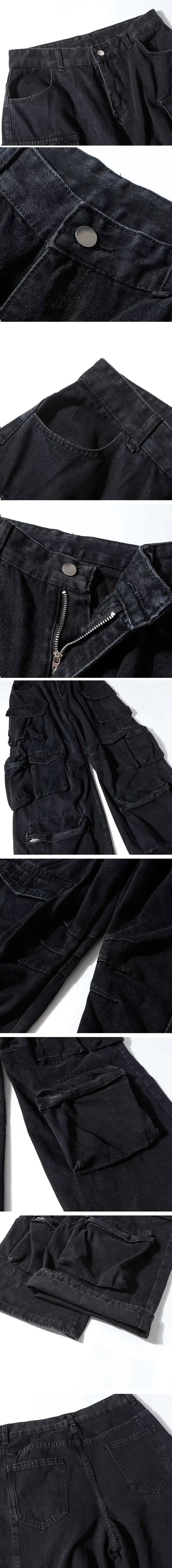 details of the Black baggy cargo jeans "Yasu"