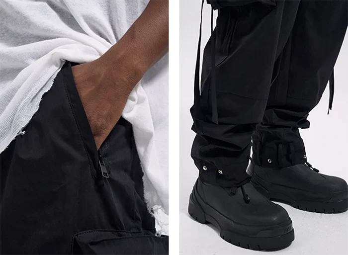 details of the Black cargo pants "Annaka"