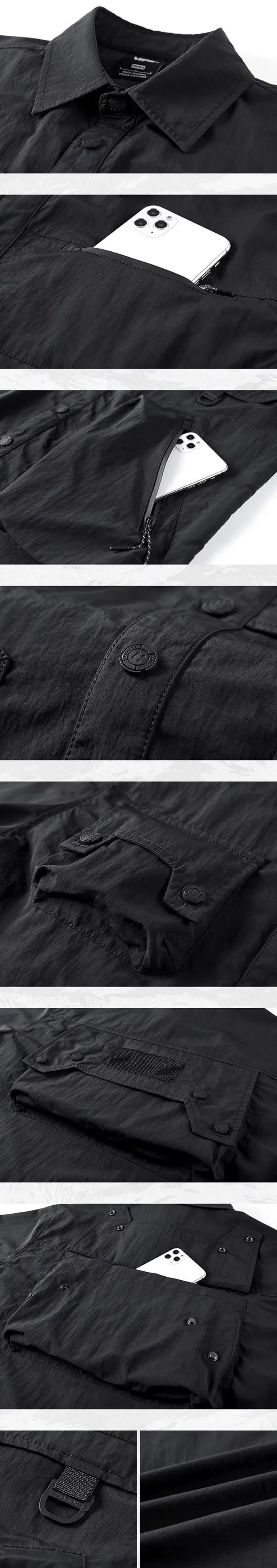 details of the Black cargo shirts for men "Yagato"