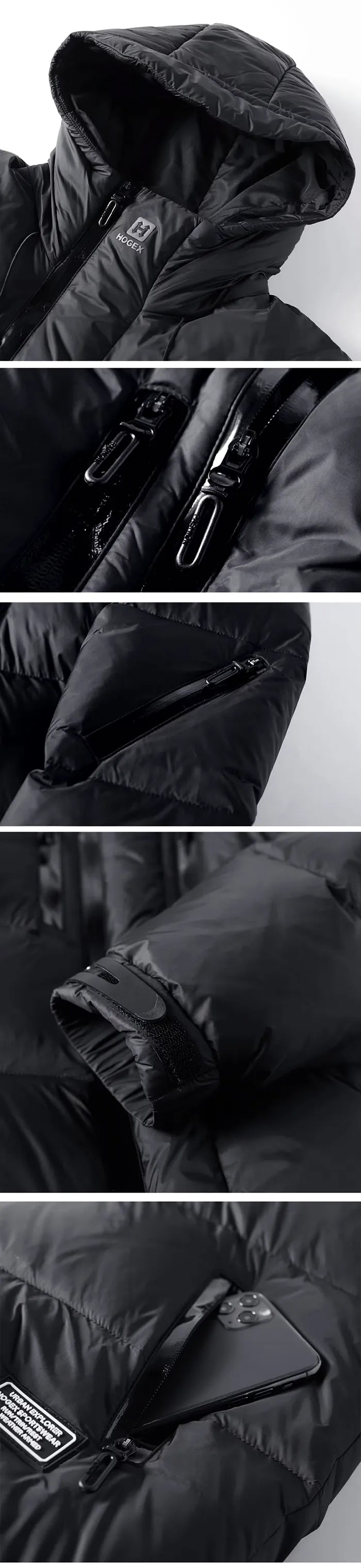 details of the Black down jacket "Chitoye"