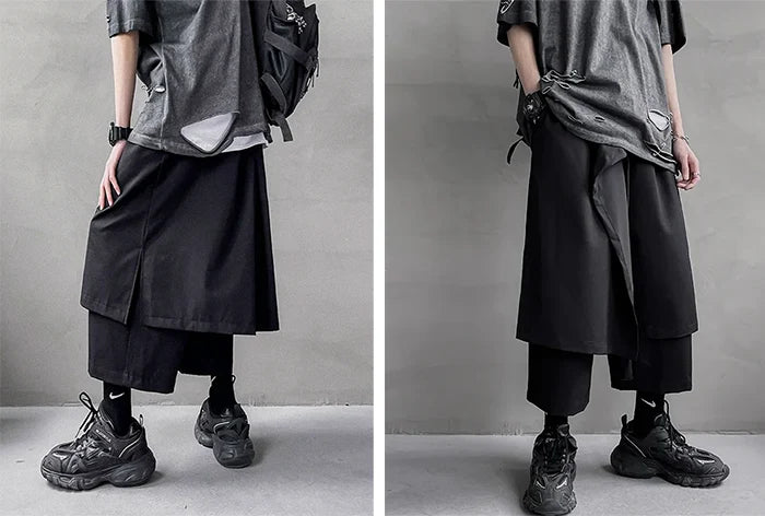 Black japanese hakama pants "Sabae" back and front