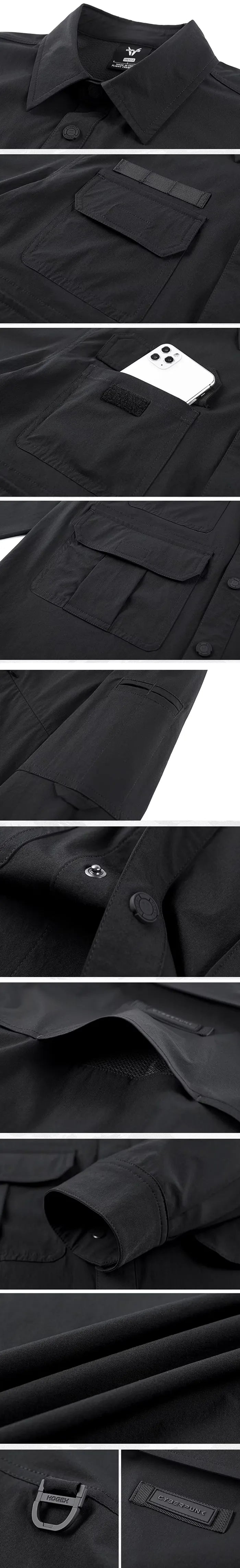 details of the Black long sleeve tactical shirt "Mukoto"