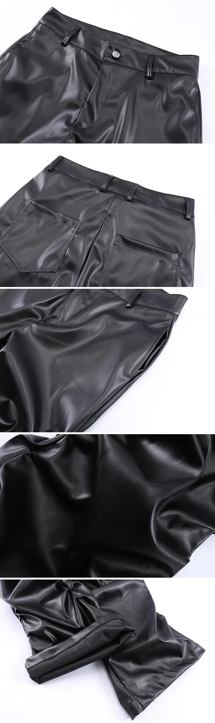 details of the Black pu leather pants "Saga"