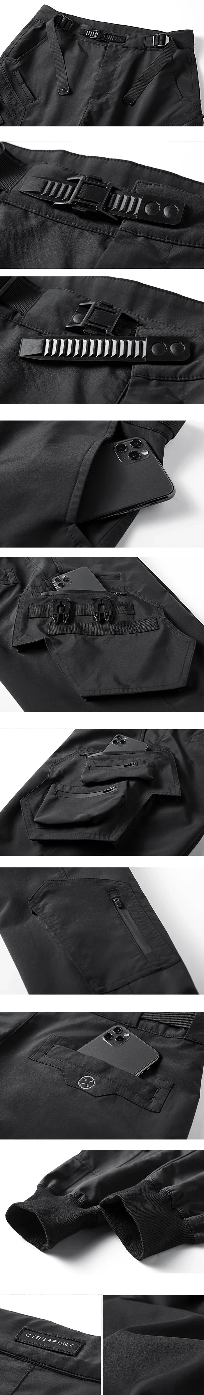 details of the Black techwear cargo pants "Ichihara"