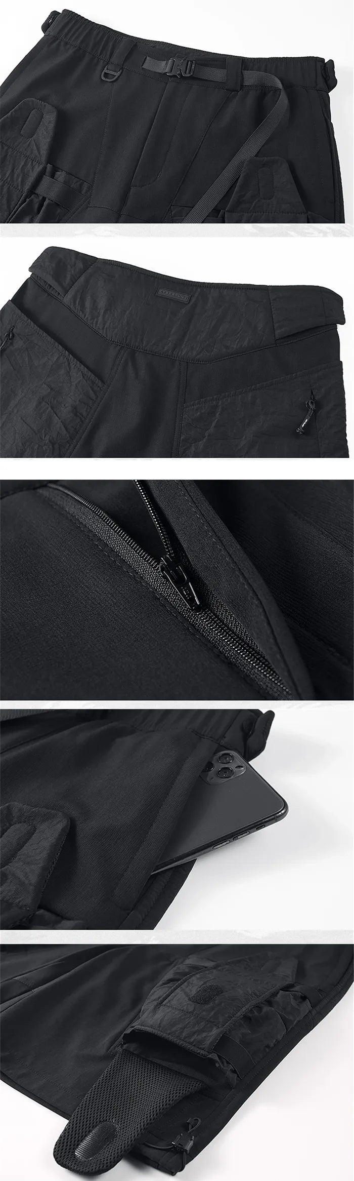 details of the Black techwear shorts "Mizuka"