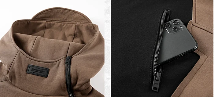 details of the Brown hoodie "Kakami"