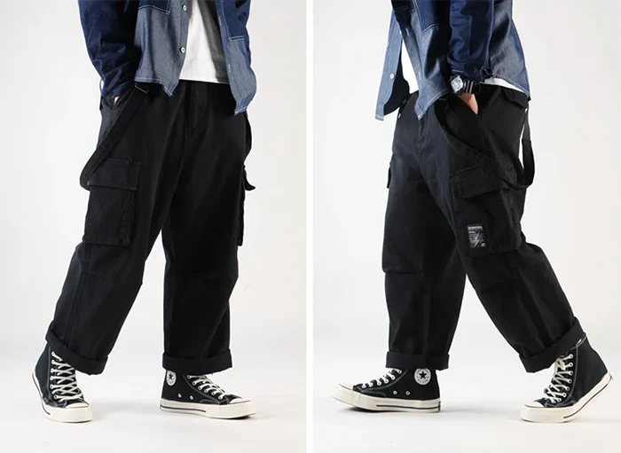 Cargo pants with suspenders "Midori" black