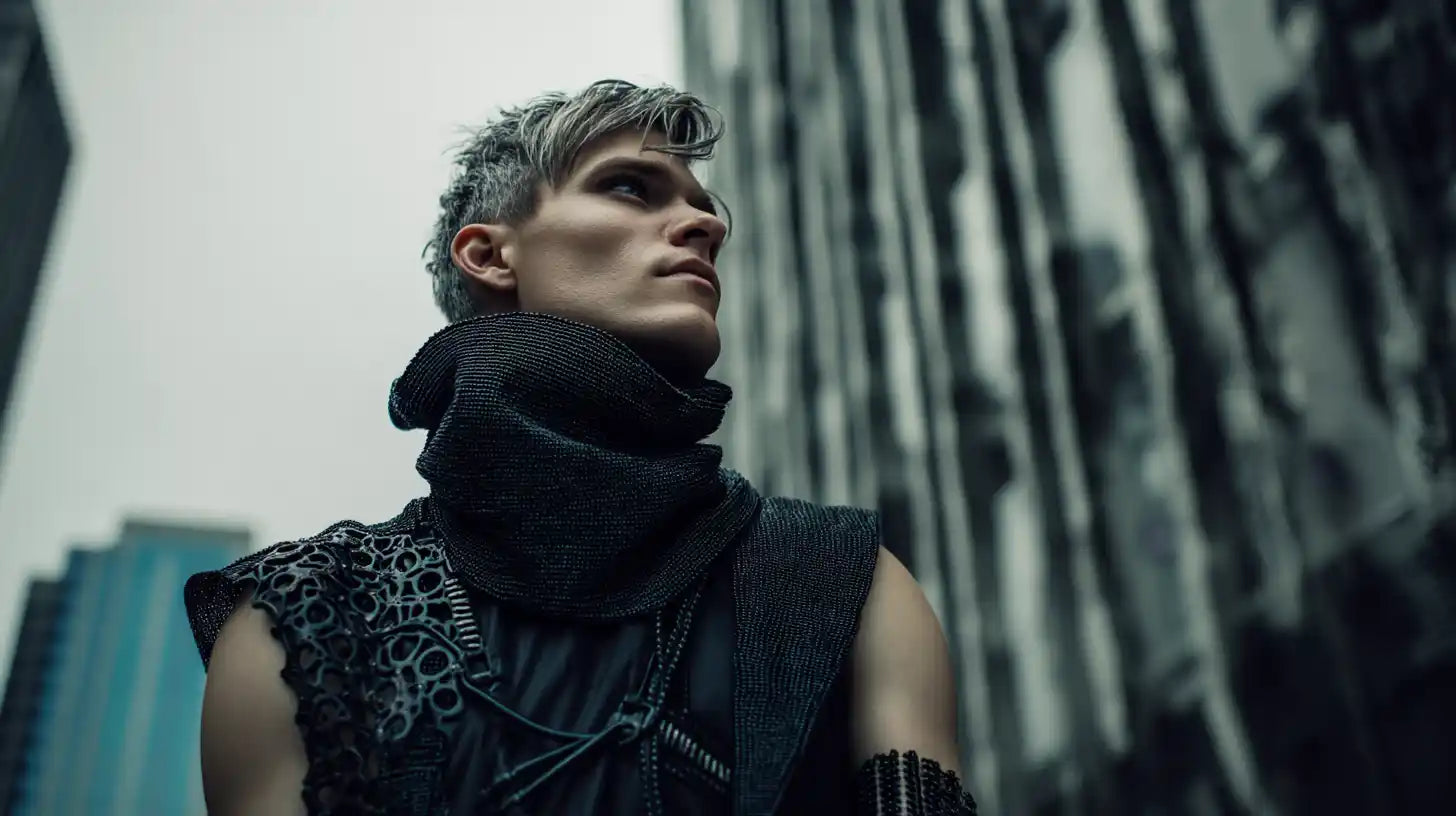 blonde man in cyberpunk fashion