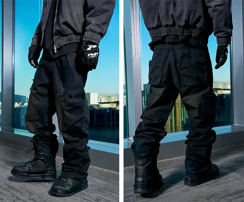 Cyberpunk black pants "Kaichi" front and back
