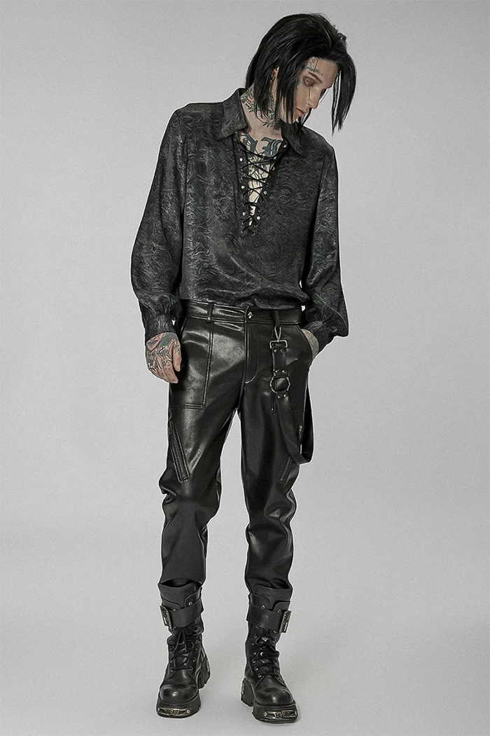 man wearing the Cyberpunk leather pants "Rumo"