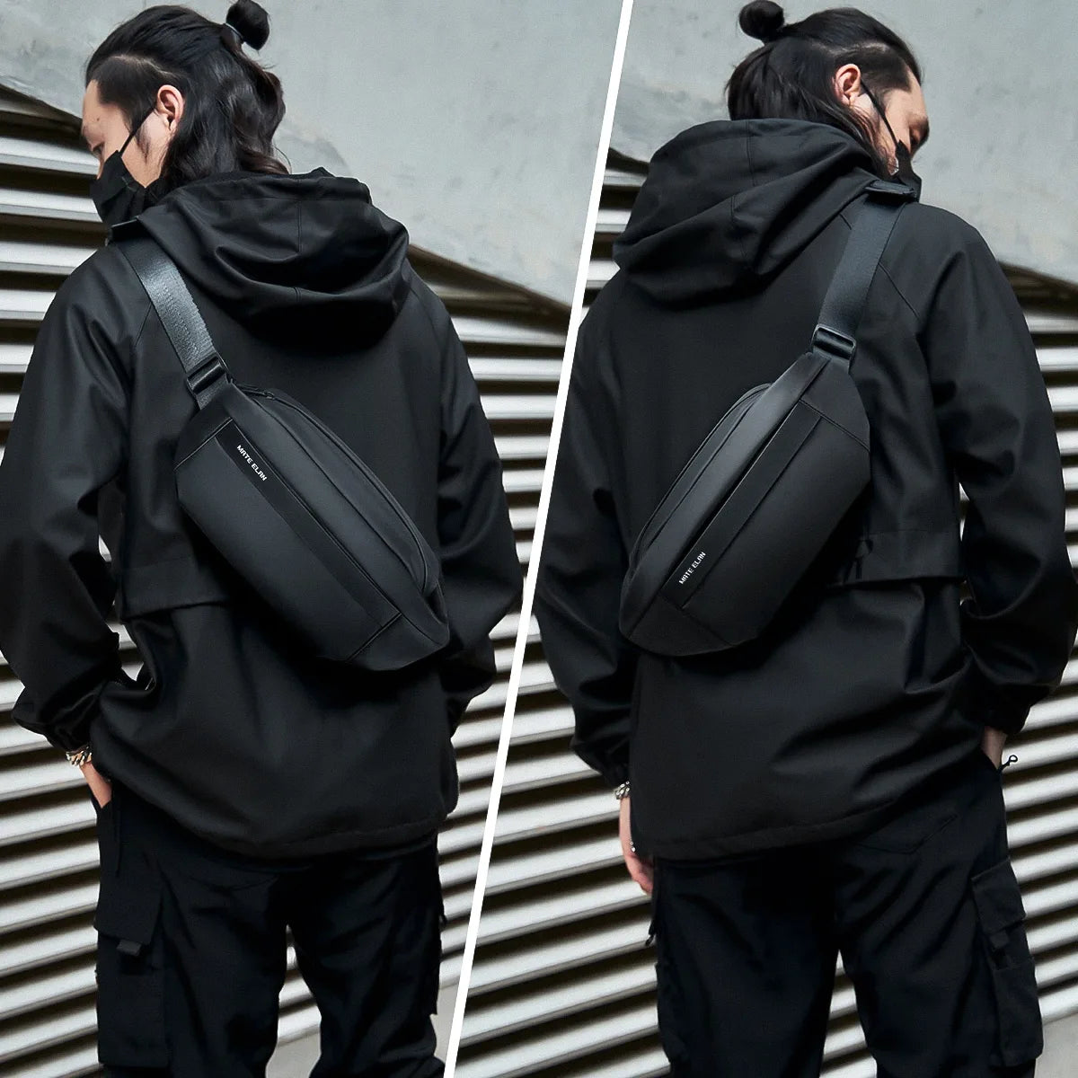 man wearing Fanny pack cross body "Isehara"