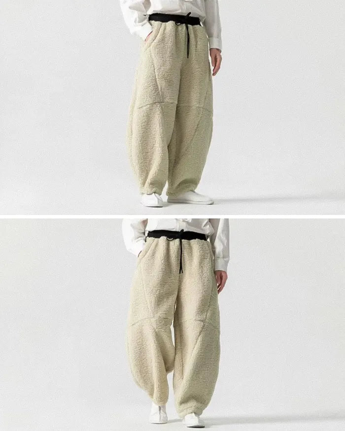 Fleece wool pants "Mugyo" beige color