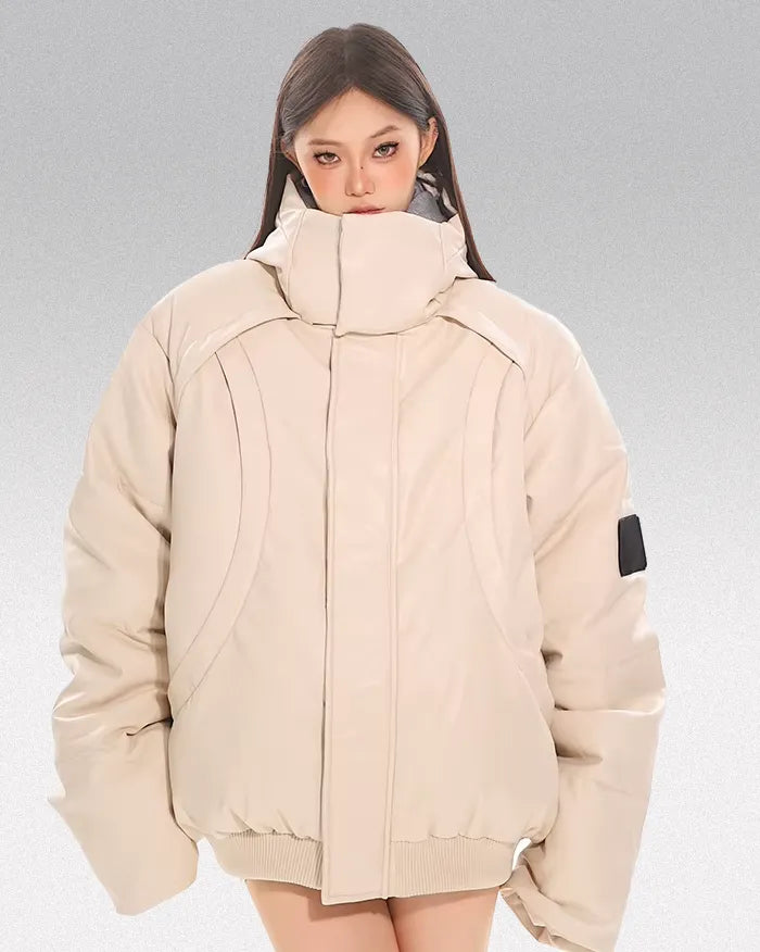 girl wearing the Futuristic Puffer Jacket "Odaka"